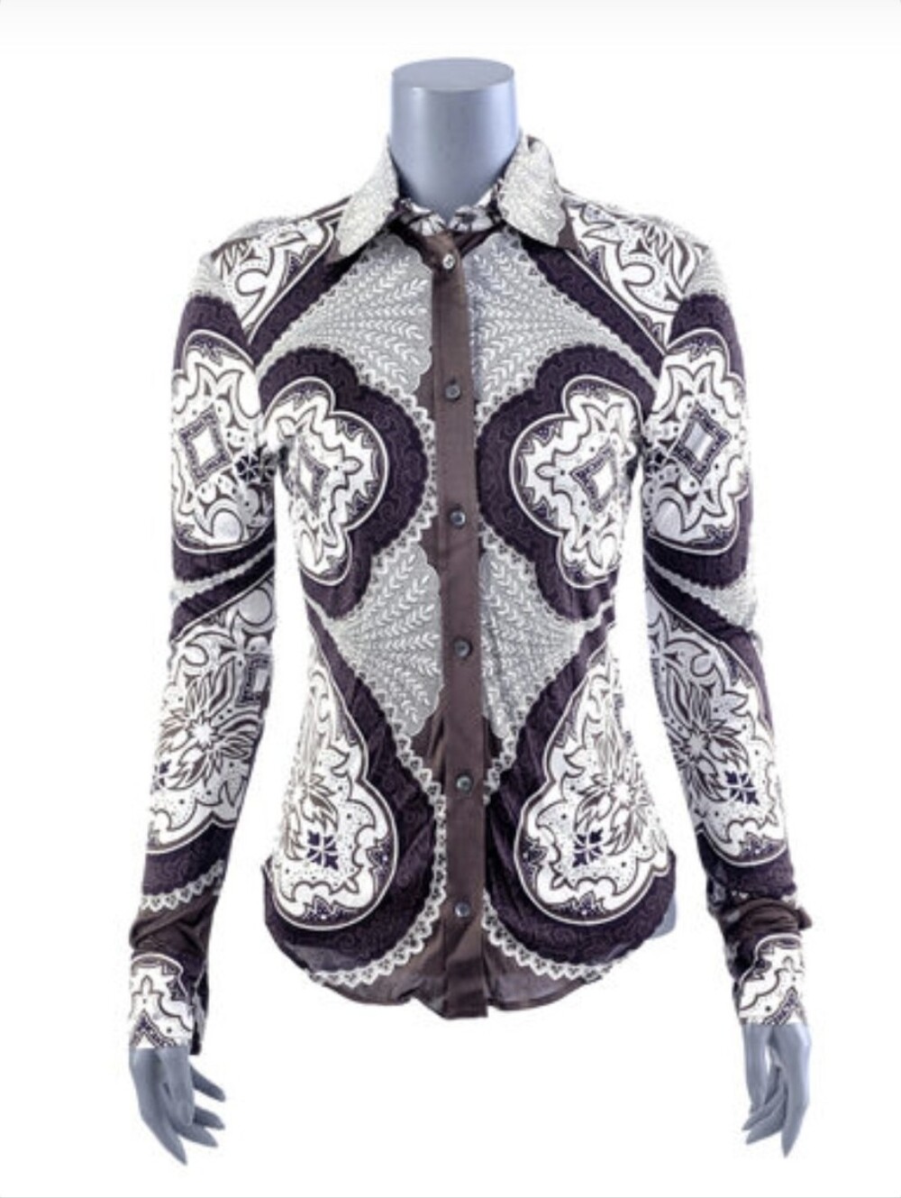 Gucci Vintage Women's Black & White Printed Blouse 42 EUC